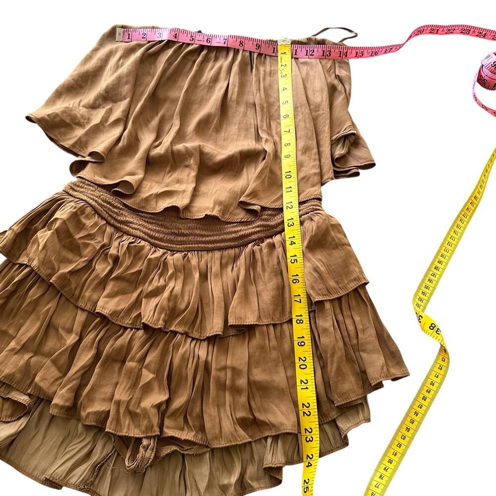 Mustard Seed Women Boho Brown Strapless Open Smocked Back Ruffle Romper Size M - Picture 3 of 8